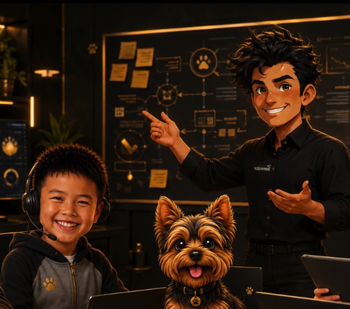 Dominator team operations scene with people and Frankie working around an authority planning board