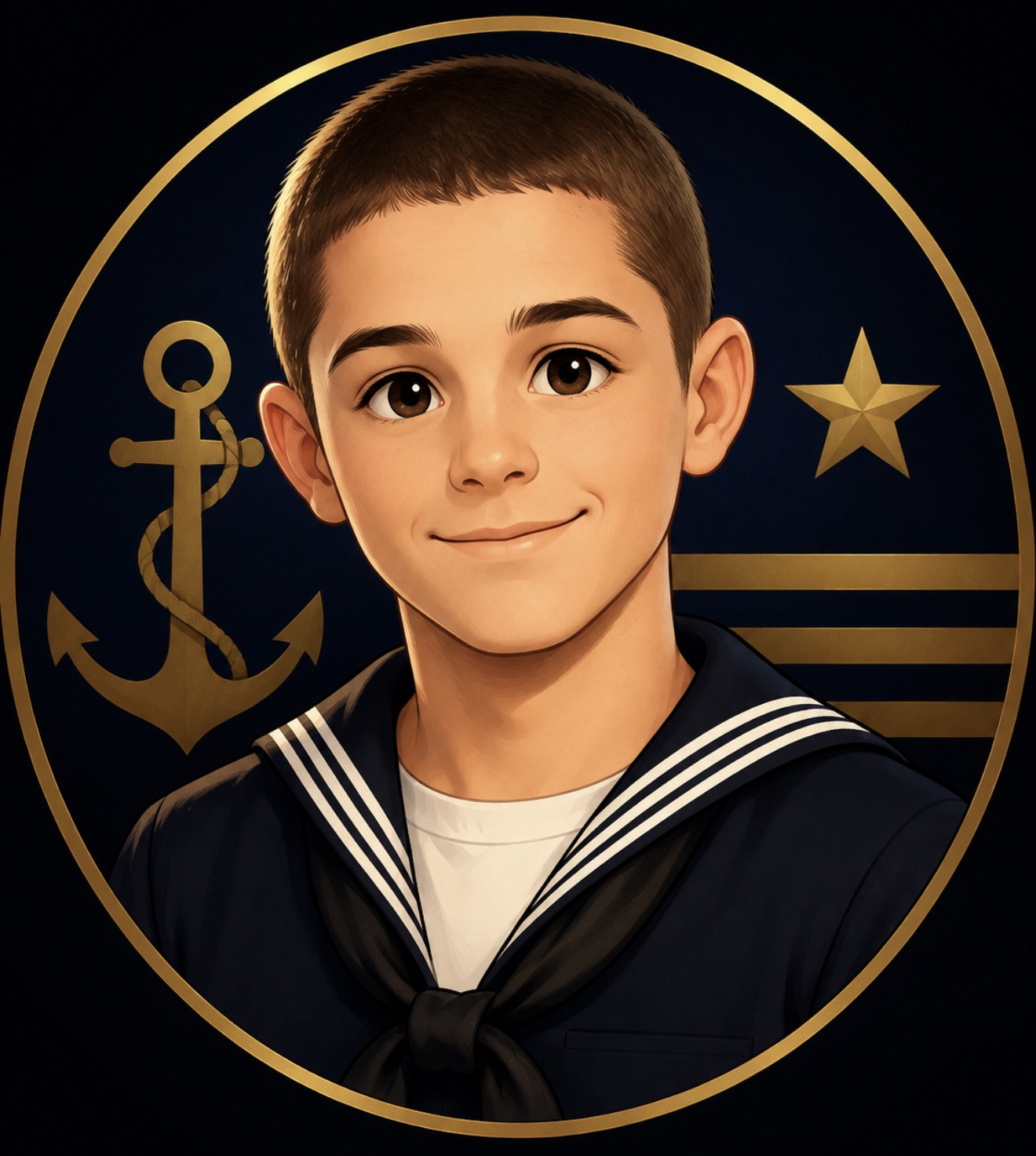 Portrait in a maritime uniform framed by a gold authority ring