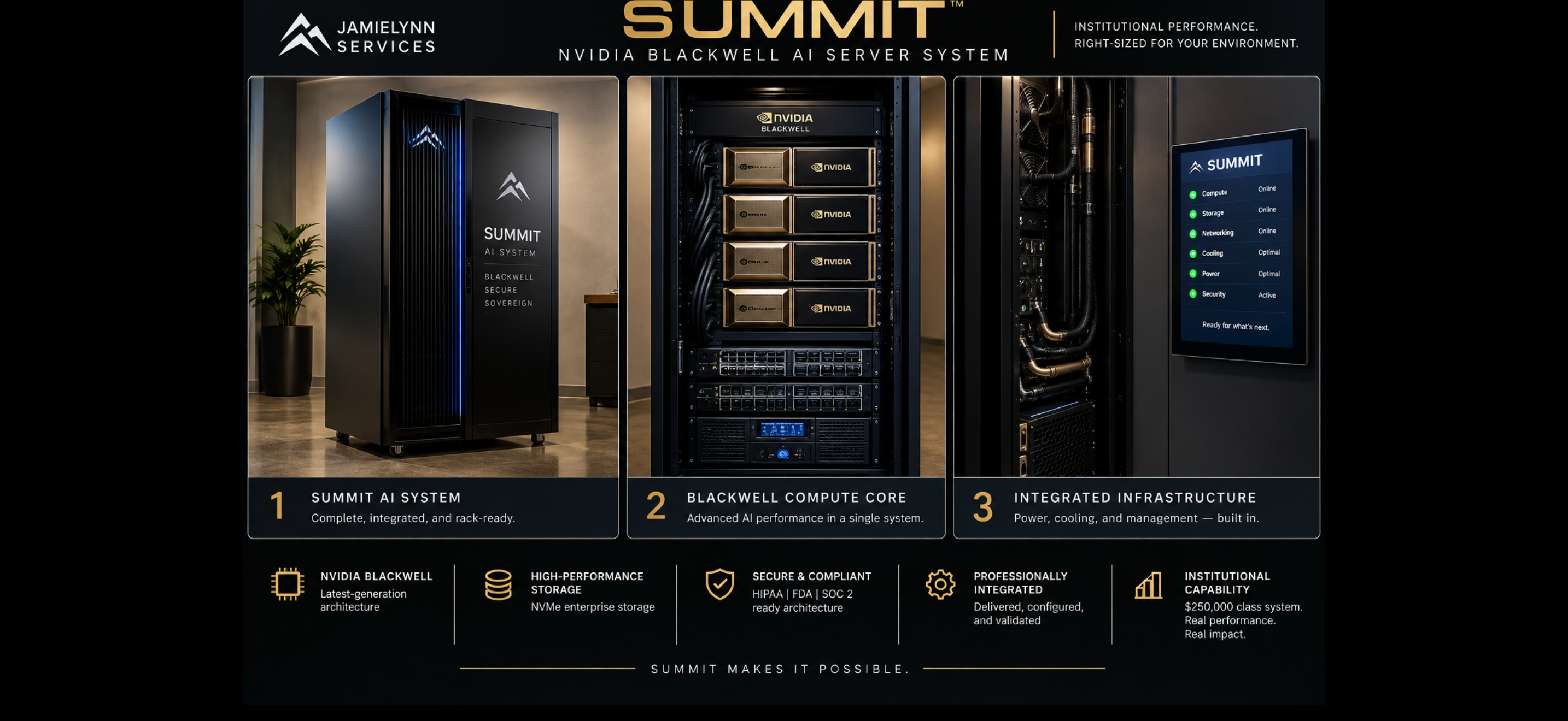 Summit infrastructure visual showing an integrated AI system and supporting infrastructure